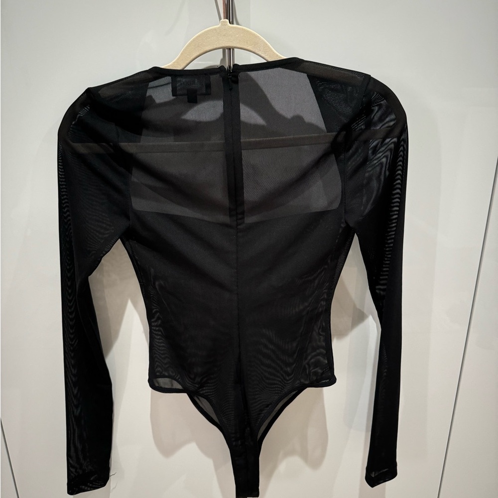 Sheer Black Long Sleeve Bodysuit with Rhinestone Detail - Picture 8 of 8